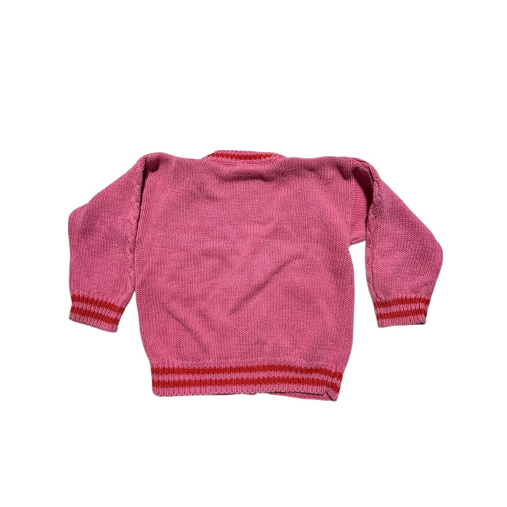 Vintage Izod Lacoste Pink Cardigan Sweater Kids 2T Striped Cable Knit Alligator - Picture 2 of 4